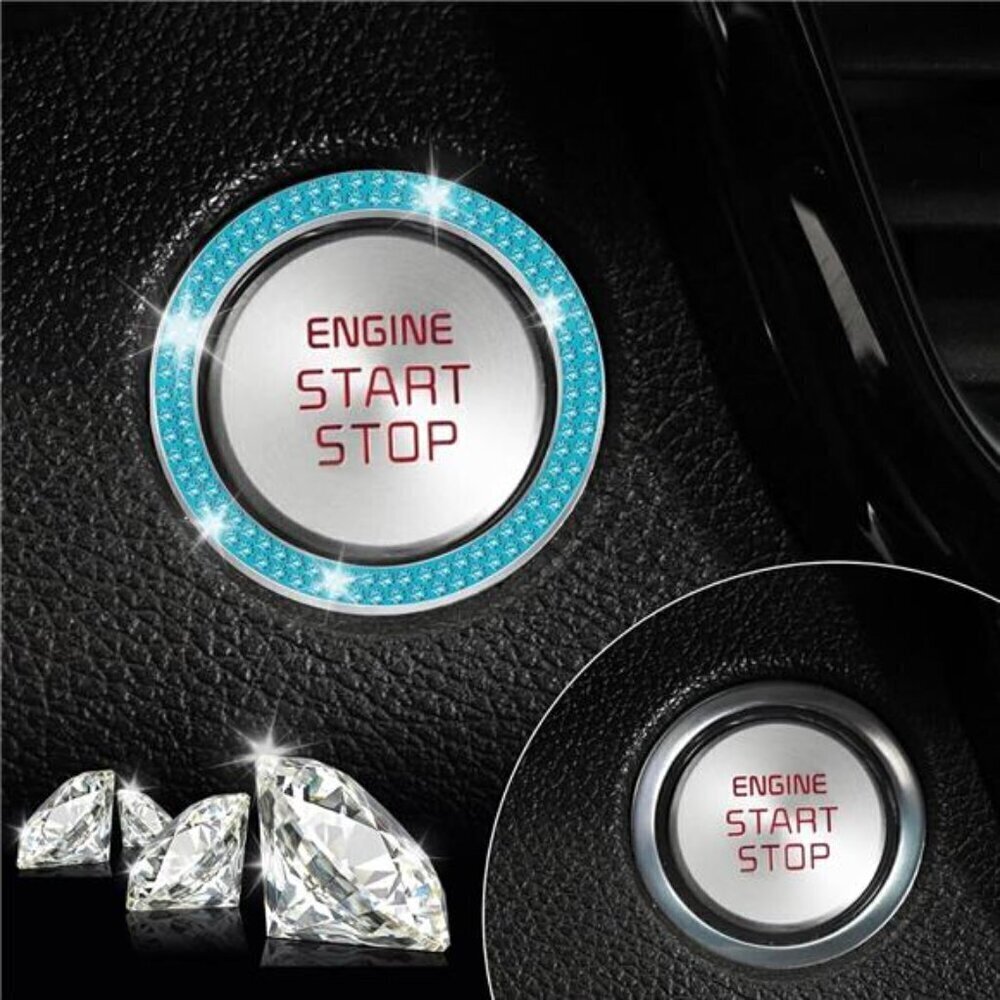 Car Start Button Bling Rhinestone Diamond Engine Button Ring 2-Pack Double Cyan - Picture 6 of 7